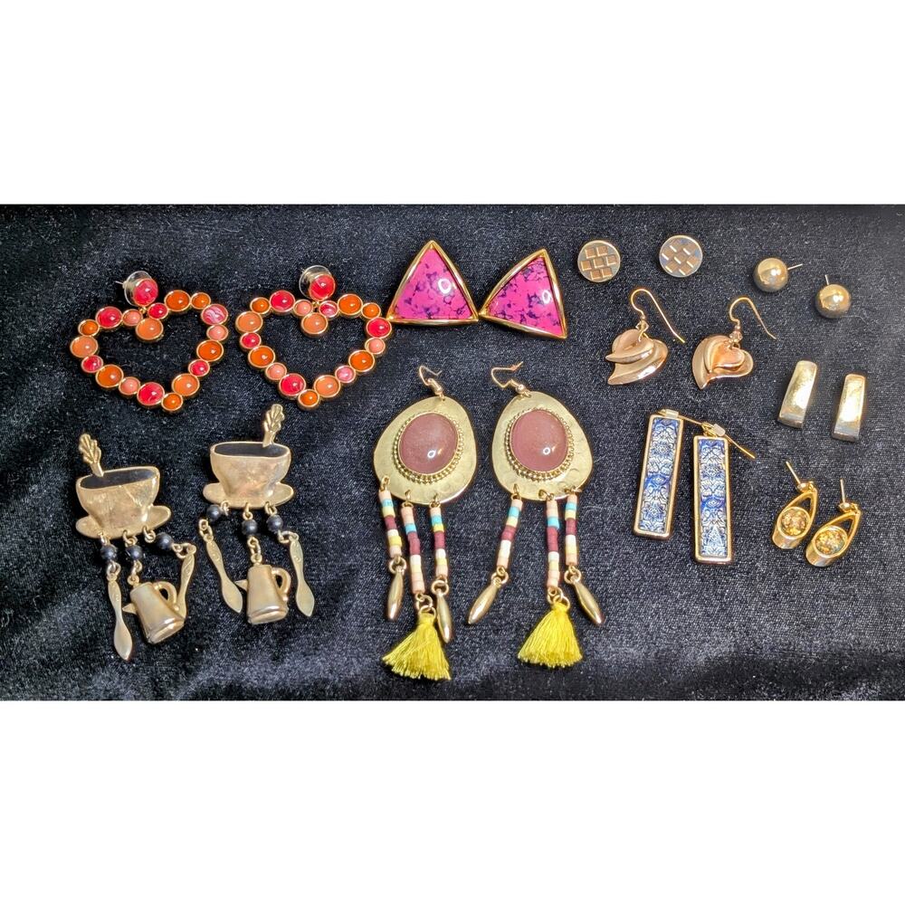 Earring Lot of Ten Gold Tone Whimsical Boho Costume Earrings